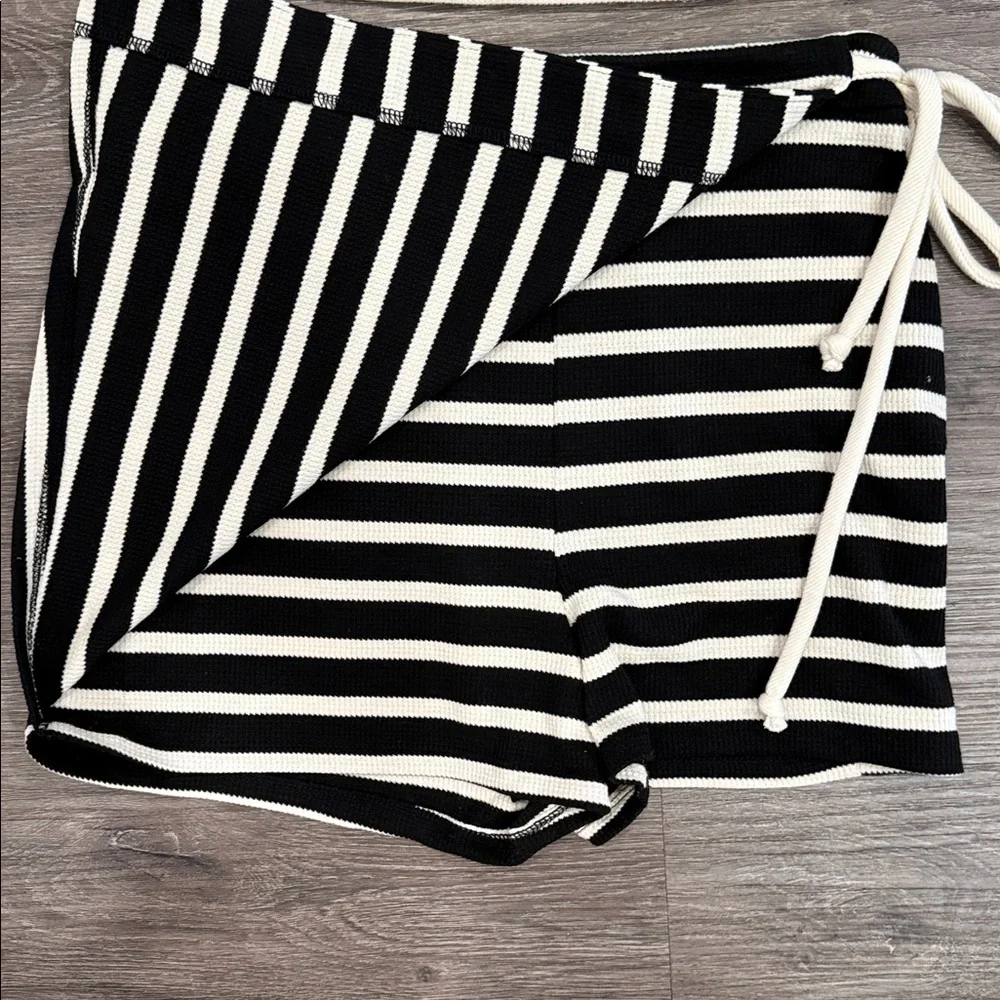 Striped Black & White Knit Wrap Skirt - Women's